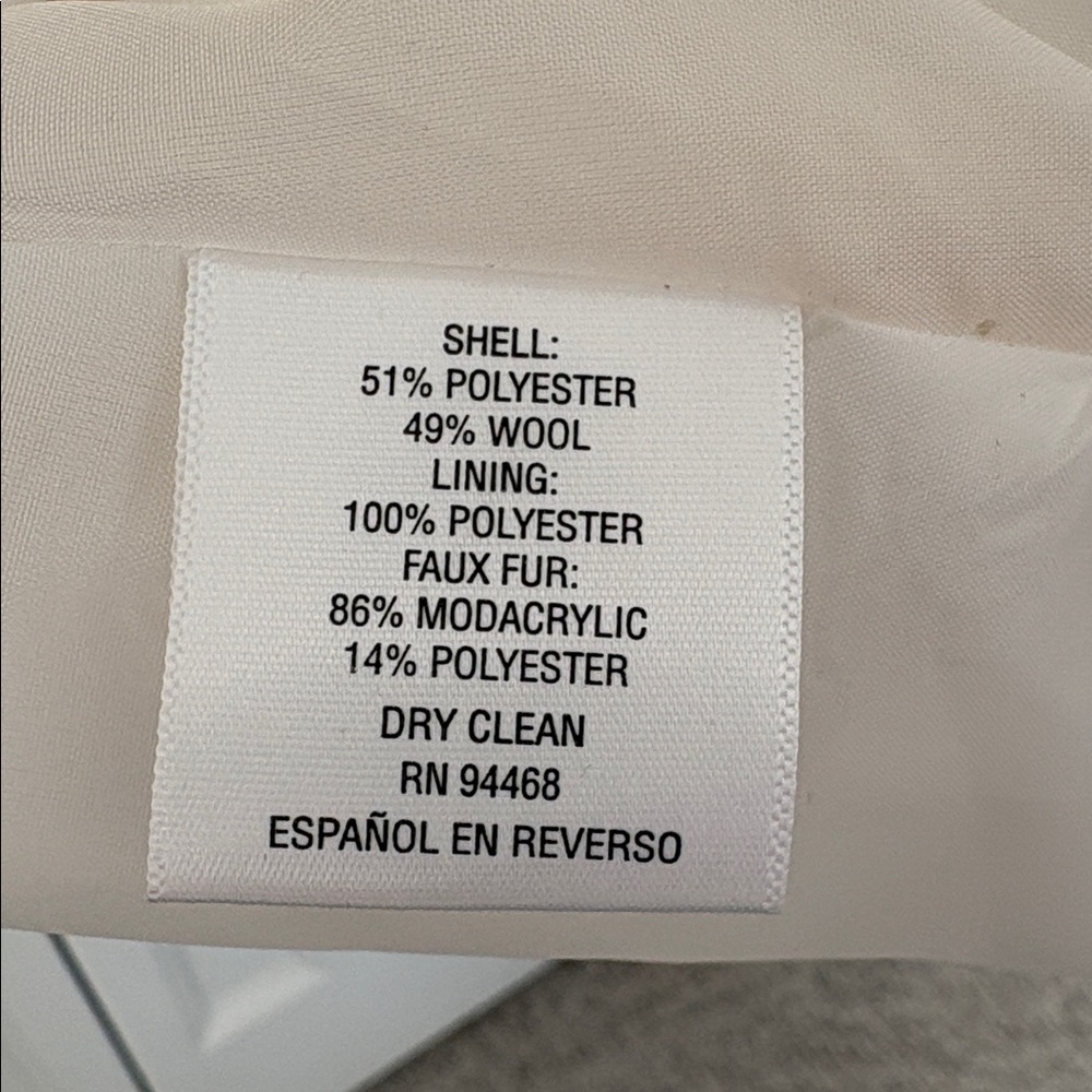 INC International Concepts Cream car-length coat with faux Fur Collar. SZ S - Picture 7 of 7